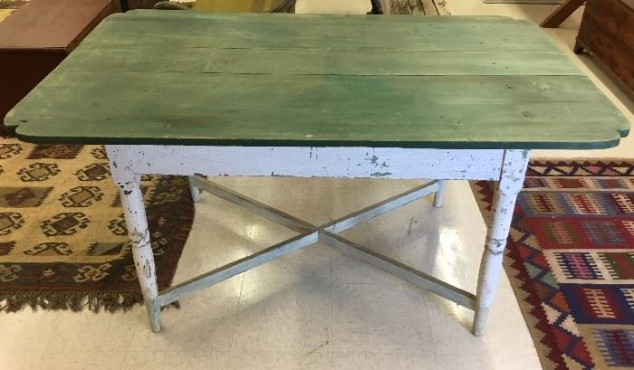 Country Table with Green Painted Top