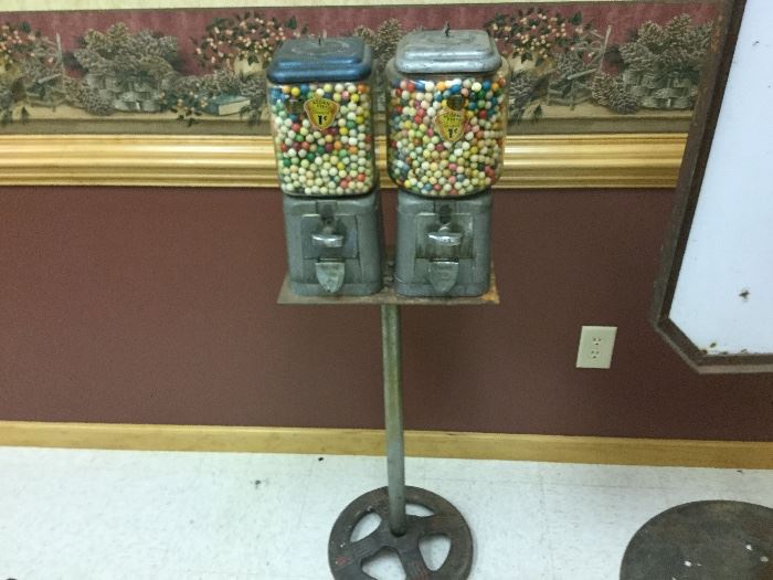Double 1-Cent Gumball Machines with Original Keys 