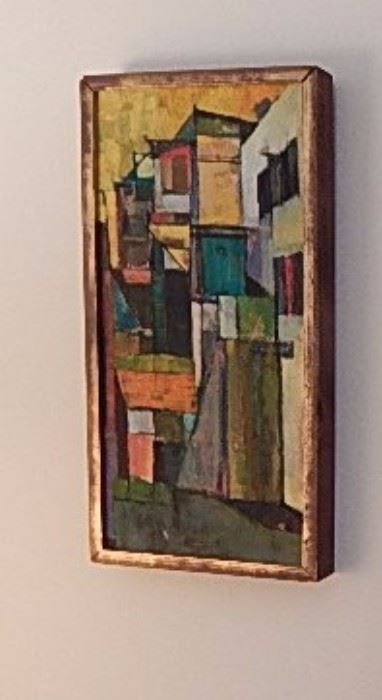 Art Deco Mid Century Cubist Abstract Oil Painting