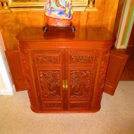 VINTAGE ORIENTIAL INSPIRED BAR/SERVER OPENS IN FRONT AND SIDES