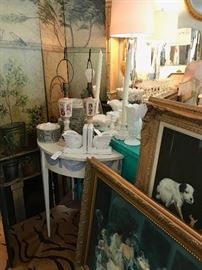 All Art is On Sale at Great Prices Sea Shell Book Ends, All Dishware - Made in Bavaria and other traditional and modern patterns, Beautiful Shabby Chic Demi Lune, Milk Glass Vases and Glasses, Candlesticks -  Rugs