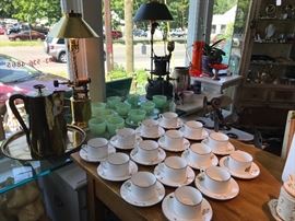 Limoges, Brass Tommi Parzinger Coffee Pot, Jadite, Farm Tables and Tea Cups!  Hand Forged Lamps, Vintage Medicine Cabinet -- 