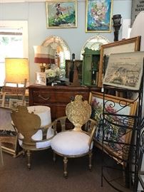 Courting Couch - Baker's Rack, Mirrors, Lamp Shades, Signed Art....All at great prices....