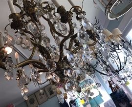 Brass and Crystal 1920's Hollywood Regency Style Chandelier