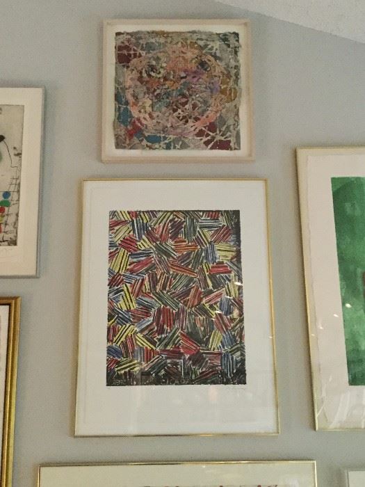 TOP PIECE     ALAN SHIELDS "VISHER NOW"  Watercolor and Thread on Handmade Paper                                                     BOTTOM PIECE JASPER JOHNS "CICADA" Purchased from Patricia Heesy Fine Art  (COA transferred after purchase)(NYC) November 1981 edition 39 of 58 (original receipt available)