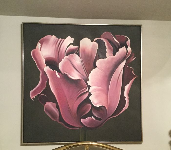 LOWELL NESBITT "PARROT TULIP" 40" X 40" Purchased by Shaindy Fenton directly from the artist.  February 1975 (original receipt available)