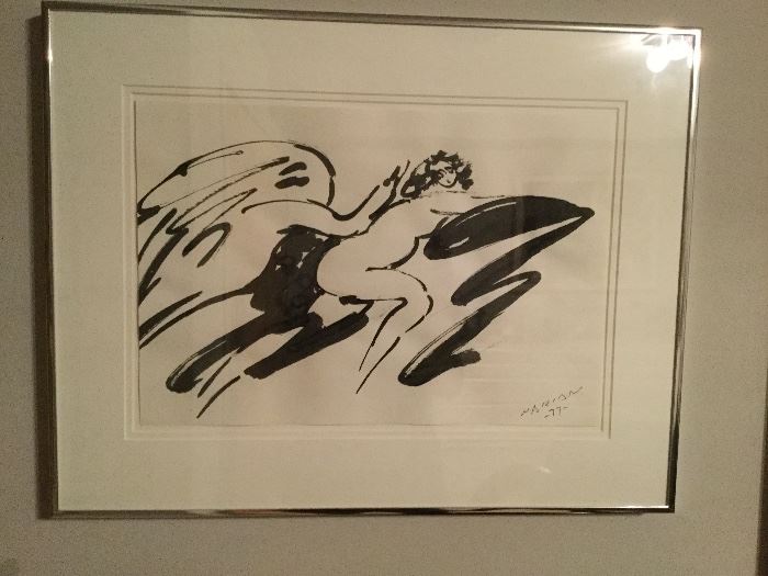 REUVEN (ROBERT) NAKIAN "LEDA & THE SWAN" INK ON PAPER Purchased from Donald Morris Gallery Birmingham, MI November 1977 (original receipt available)  (COA transferred after purchase)