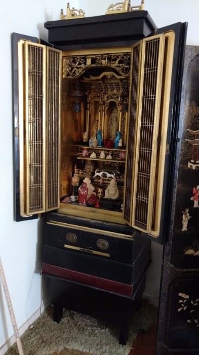 Full size shrine. The family is keeping the ivory figurines in the cabinet, but all others will be for sale.