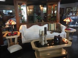 Great off-white camel-back sofa