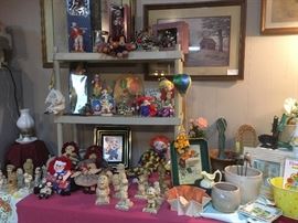 Clowns, Raggedy Ann & Andys, pottery, etc