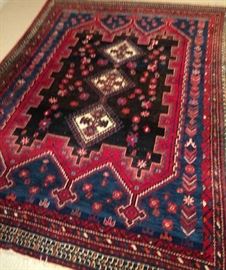 No. 4 -- Afghan handwoven carpet; Mid Century; lamb's wool on cotton; measures 5'8" x 7'6"