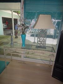 Metal and glass console table, Metal Lamp