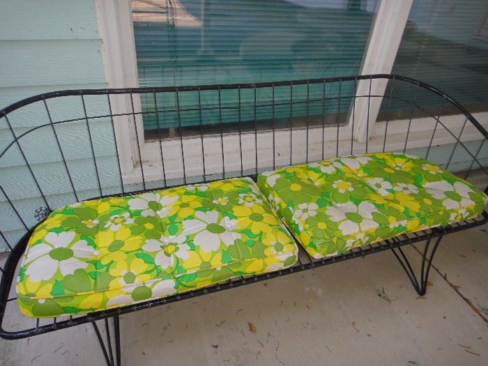 Wire framed bench, matching set. Vintage Cushions 