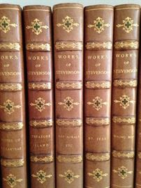 "Works of Stevenson" - leather bound books