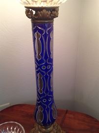 Gorgeous details on this cobalt blue Victorian lamp