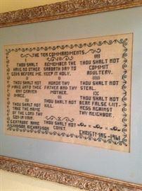 Framed needlepoint "Ten Commendments"