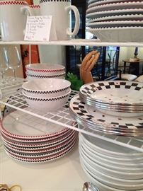 Red, black, and white dishes