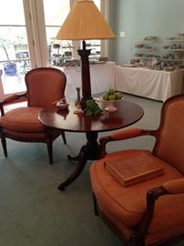 Antique arm chairs and three leg round table