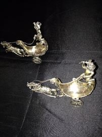 Magnificent sterling silver cherub & horse drawn chariot salts