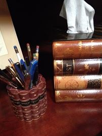 "Book" pencil holder and tissue holder