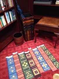 Small "book" throw rug, waste basket, and umbrella holder