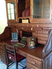 Custom made roll top desk with above storage 