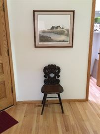 Antique chair, Portugal, carved back, c1860