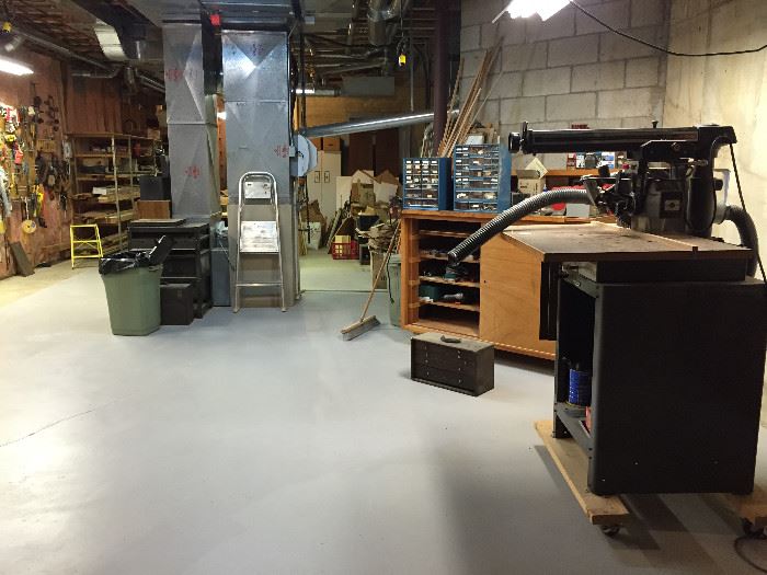 A look into the wood shop - everything is for sale, except the metal shelves