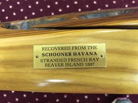 Craftsman's tag from the table made from a salvaged structural piece of the Schooner "Havana"