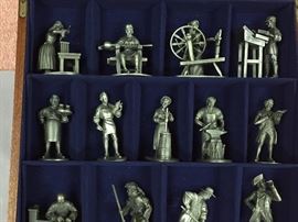 Complete boxed set of Vintage Franklin Mint "Colonial Americans", pewter, with documentation 