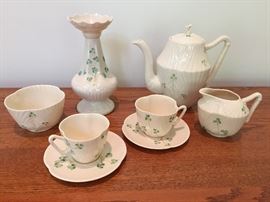 Belleek pieces, dark green mark