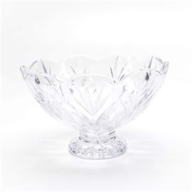 Waterford Crystal Bowl: A Waterford crystal bowl. This selection showcases a scalloped rim, a foliate motif, and a pedestal base. It is marked “Marquis by Waterford” to the underside.