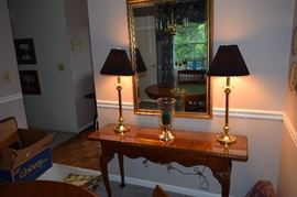 Sofa Table, Accent Lamps, Large Mirror