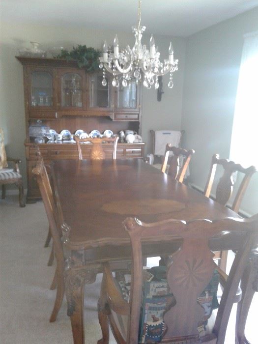 ANTIQUE CHINA CABINET and
BEAUTIFUL DINING TABLE with CUSTOM PADS and 8 CHAIRS!!!