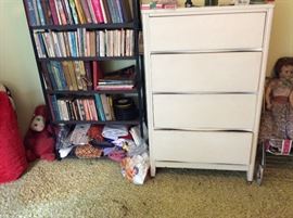 Upstairs - 4 drawer chest, books, bookcase & fabric pieces