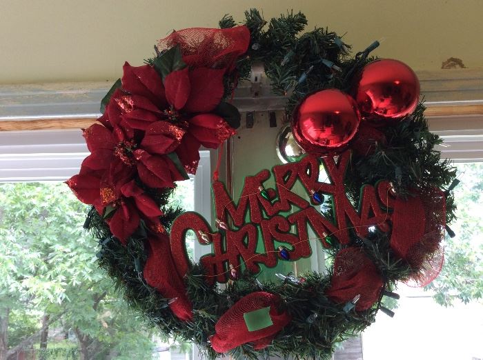 Merry Christmas lighted wreath - upstairs