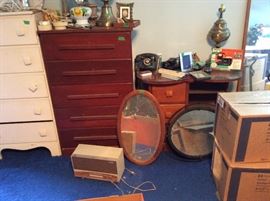 First BR upstairs - great little curved desk & mirrors