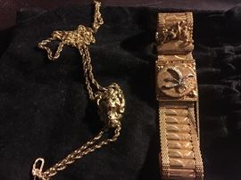 Very heavy vintage 14k gold pieces, 80 grams & 29 grams, diamonds and emeralds. Amazing vintage pieces!!