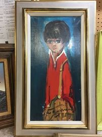 Big Eye Mid Century Painting Signed Pierre Durrieu