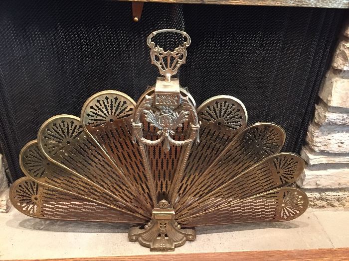Vintage Brass Peacock Fire place Screen