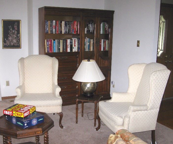 BOOK CASES AND WINGBACK CHAIRS
