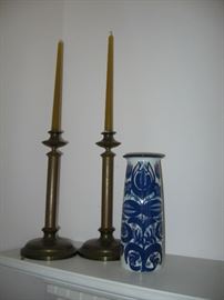 Royal Copenhagen Vase, antique candle sticks