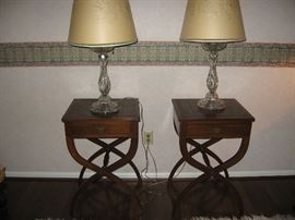 X leg end tables and crystal lamps