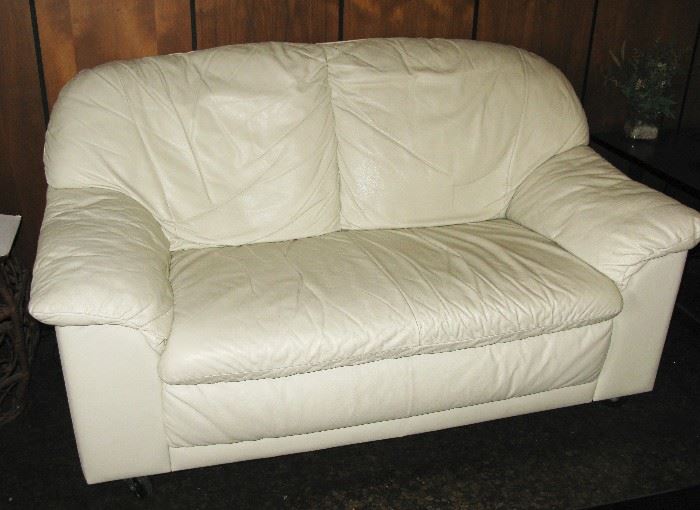 white leather love seat