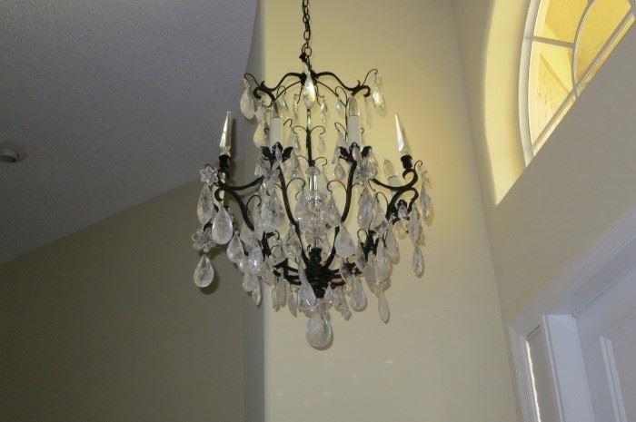 French Wrought Iron & Rock Crystal Chandelier 28" x 24" wide