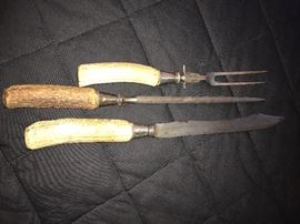 Vintage horn/bone with serving pieces sterling bolsters