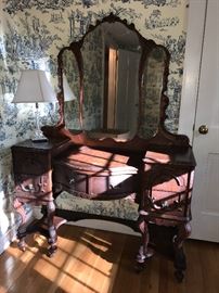 Beautiful Antique Vanity with drawers and mirror.