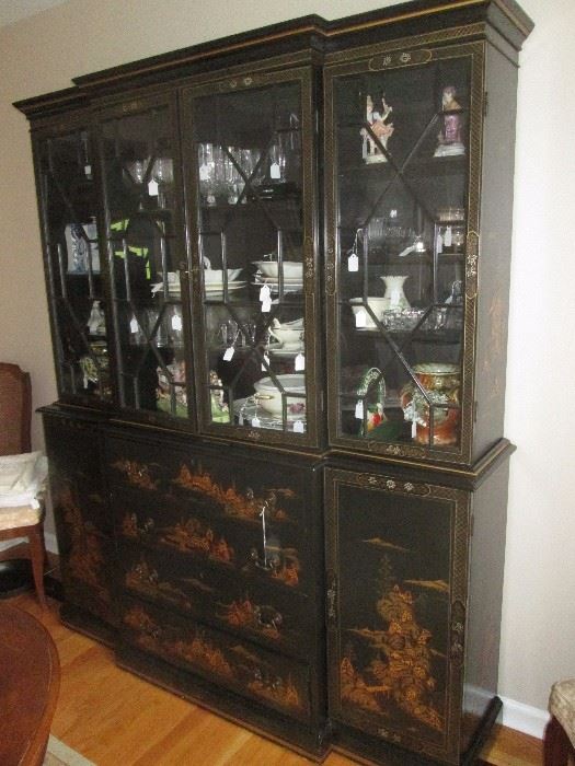 BLACK LACQUER BREAKFRONT CHINA CABINET