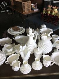 much Fenton hobnail milkglass