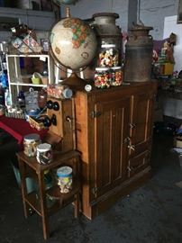 Kellogg crank telephone/milk cans/antique oak icebox